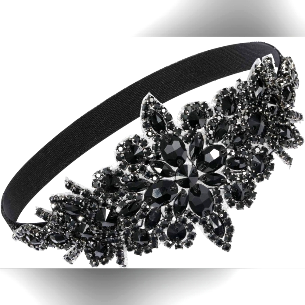 Black Rhinestone headband elastic headpiece
